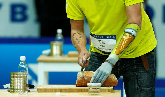 Bert Pot of Germany competes during the Powered Arm Prosthesis Race at the Cybathlon Championships in Kloten, Switzerland October 8, 2016. (Photo by Arnd Wiegmann/Reuters)