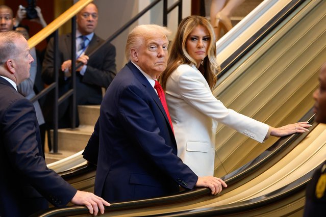 President Donald Trump and First Lady Melania Trump arrive for the 80th session of the United Nations General Assembly, Tuesday, September 23, 2025, at U.N. headquarters. (Photo by Stefan Jeremiah/AP Photo)