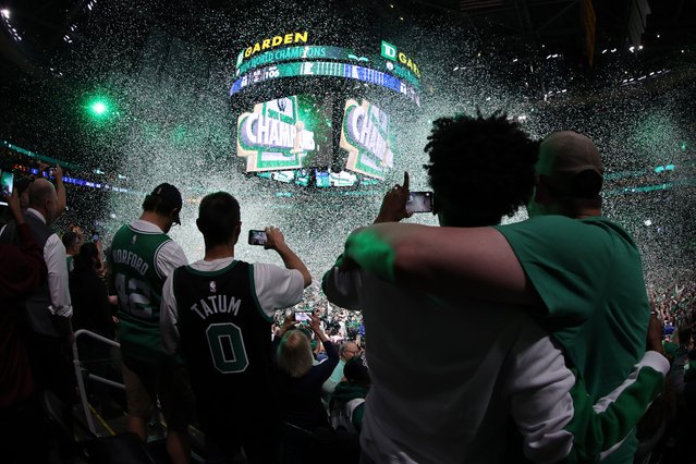 Confetti falls after the Boston Celtics 106-88 win against the Dallas Mavericks in Game Five of the 2024 NBA Finals at TD Garden on June 17, 2024 in Boston, Massachusetts. NOTE TO USER: User expressly acknowledges and agrees that, by downloading and or using this photograph, User is consenting to the terms and conditions of the Getty Images License Agreement. (Photo by Adam Glanzman/Getty Images)