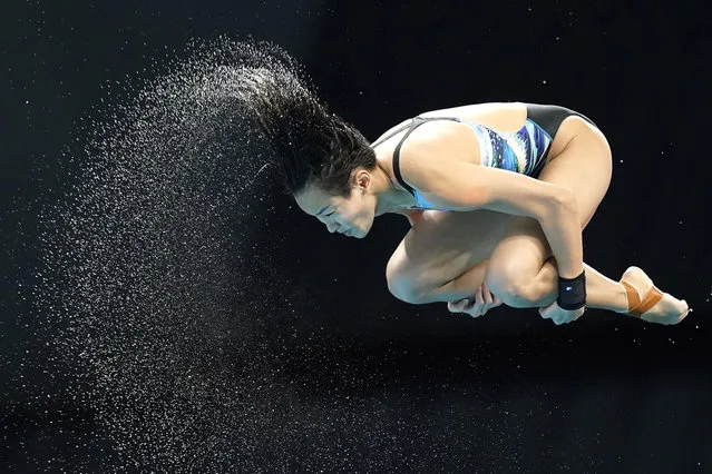 Jun Hoong Cheong of Malaysia competes in the Women's 10m Platform semifinal on day five of the FINA Diving World Cup at the Tokyo Aquatics Centre on May 05, 2021 in Tokyo, Japan. (Photo by Toru Hanai/Getty Images)
