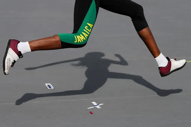 Jamaica's Lamara Distin runs during the Women's High Jump qualification rounds at the World Athletics Championship in Budapest, Hungary, on August 25, 2023. (Photo by Aleksandra Szmigiel/Reuters)