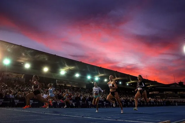 Zoe Hobbs of New Zealand wins the women's 100m event during the Maurie Plant athletics meet at Lakeside Stadium in Melbourne on February 15, 2024. (Photo by Martin Keep/AFP Photo)