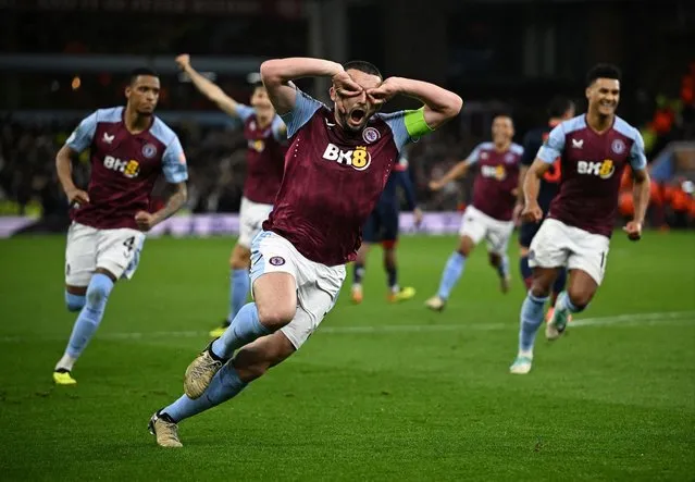 John McGinn of Aston Villa celebrates scoring his team's second goal during the UEFA Europa Conference League 2023/24 Quarter-final first leg match between Aston Villa and Lille OSC at Villa Park on April 11, 2024 in Birmingham, England. (Photo by Dylan Martinez/Reuters)