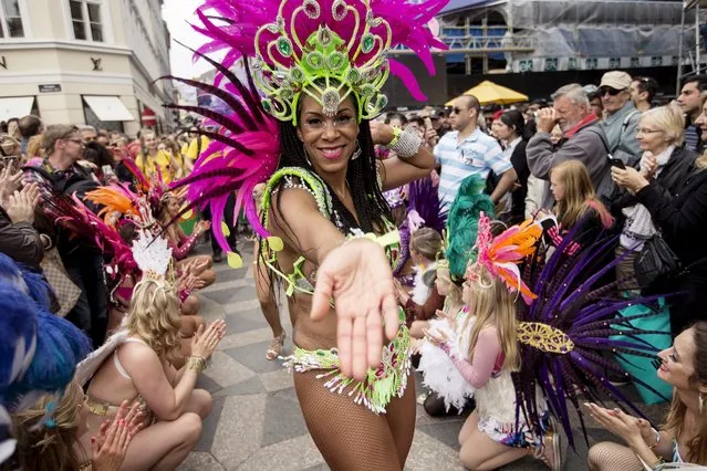 A dancer participates in the Copenhagen Carnival parade May 23, 2015. (Photo by Jens Astrup/Reuters/Scanpix Denmark)