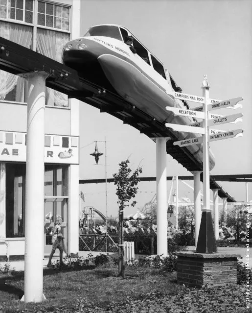 A monorail train at Butlin's holiday camp at Minehead, Somerset, circa 1967