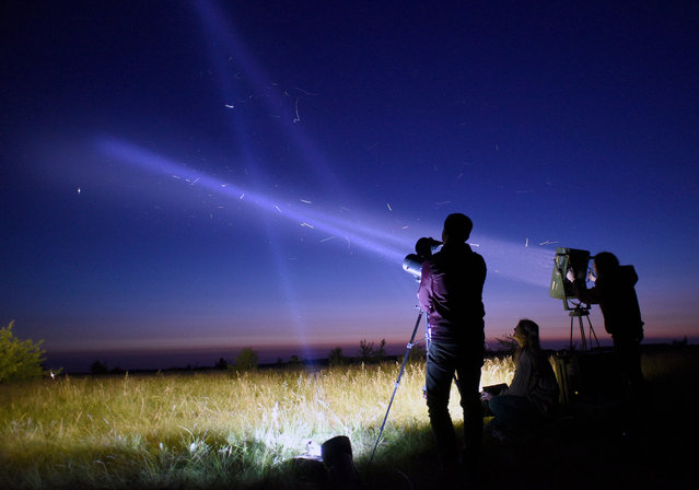 The work of various types of searchlights intended for air defence forces for the timely detection of Russian aircraft is being demonstrated to the press in Kyiv Region, northern Ukraine on May 29, 2023. (Photo by Ukrinform/Rex Features/Shutterstock)