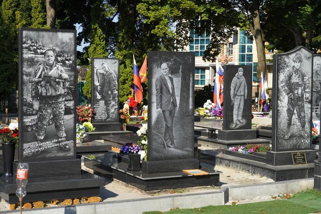 A view of the cemetery where the graves of the soldiers who lost their lives in the Russia-Ukraine war are located as daily life continues in shadow of war in Kursk, Russia on August 18, 2024. (Photo by Vladimir Aleksandrov/Anadolu via Getty Images)