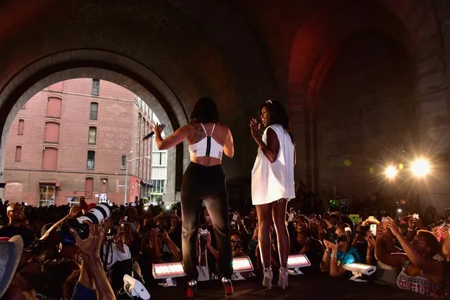 Singer Mel B (L) and fashion editor at Essence Magazine, Joiee Thorpe speak onstage during the 2015 Essence Street Style Block Party on September 13, 2015 in New York City. (Photo by Brian Killian/Getty Images for Essence)