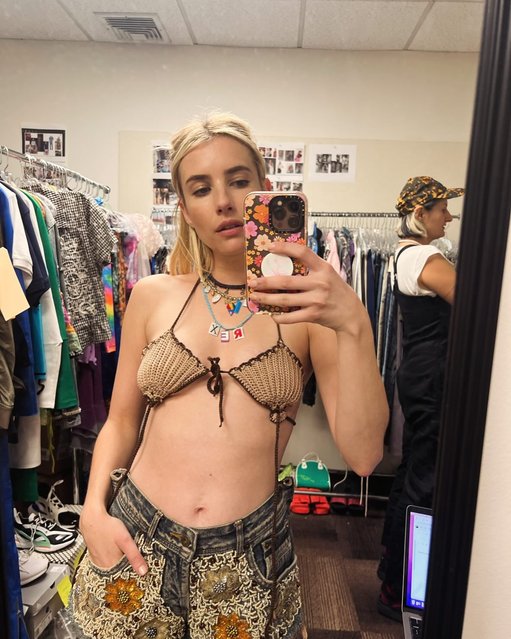 American actress Emma Roberts wears a crochet bikini top in the second decade of February 2025. (Photo by emmaroberts/Instagram)