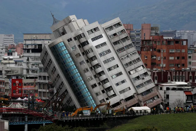 A damaged building is seen after an earthquake hit Hualien, Taiwan February 8, 2018. (Photo by Tyrone Siu/Reuters)