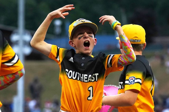 Irmo, S.C.'s Preston Ware celebrates during the second inning of a baseball game against Las Vegas, Nev., at the Little League World Series, Thursday, August 21, 2025, in South Williamsport, Pa. (Photo by Sam Balkansky/AP Photo)