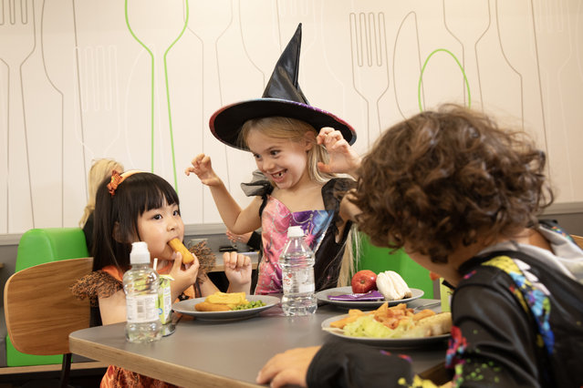 Kids in fancy dress eat for free at Asda Cafés in Leeds, UK on Halloween on 31st October, 2025 – a real treat for families this spooky season. (Photo by Doug Jackson/PinPep
