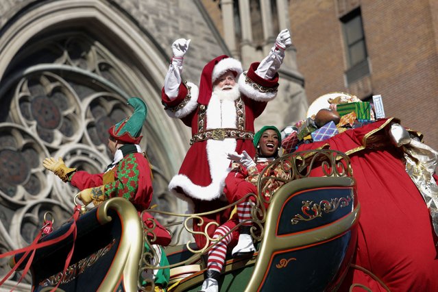 A man dressed as Santa Claus gestures during the Macy's Thanksgiving Day Parade 2025, in New York City, U.S., November 27, 2025. (Photo by Jeenah Moon/Reuters)