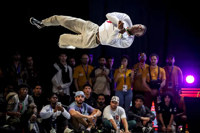 Senegal's breakdancer B-boy Pape competes during the WDSF Breaking Continental Championship Africa, in Rabat on May 12, 2023. (Photo by Fadel Senna/AFP Photo)
