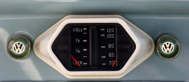 The fuel gauge of a 1959 Volkswagen beetle is seen during a Volkswagen Beetle owners' meeting in Sao Bernardo do Campo January 25, 2015. (Photo by Paulo Whitaker/Reuters)