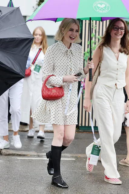 British-American actress Lucy Boynton attends day twelve of the Wimbledon Tennis Championships at All England Lawn Tennis and Croquet Club on July 14, 2023 in London, England. (Photo by Neil Mockford/GC Images)