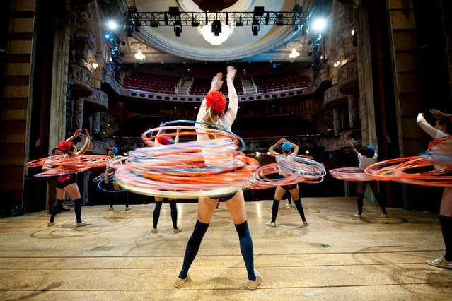 Guinness World Records of the most hula hoops spun simultaneously by a team at 264 achieved by Marawa the Amazing and her Majorettes at the Shaftesbury Theatre, London, during the ninth annual Guinness World Records Day, the international day of record breaking. (Photo by PA Wire)