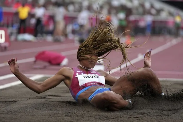 Tara Davis, of the United States, competes in the qualification rounds of the women's long jump at the 2020 Summer Olympics, Sunday, August 1, 2021, in Tokyo. (Photo by Matthias Schrader/AP Photo)