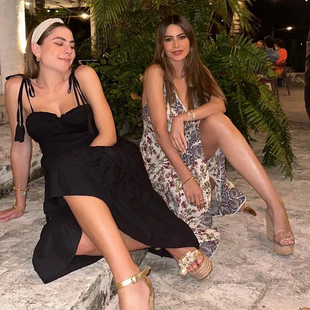 Colombian-American actress and TV personality Sofía Vergara (R) in the first decade of November 2023 enjoys a “little work and play trip”. (Photo by Sofiavergara/Instagram)