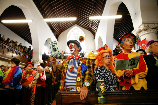 Clowns and entertainers gather to attend an annual service of remembrance in honour of British clown Joseph Grimaldi, at  the All Saints Church in Haggerston, London, Britain, February 3, 2019. (Photo by Henry Nicholls/Reuters)