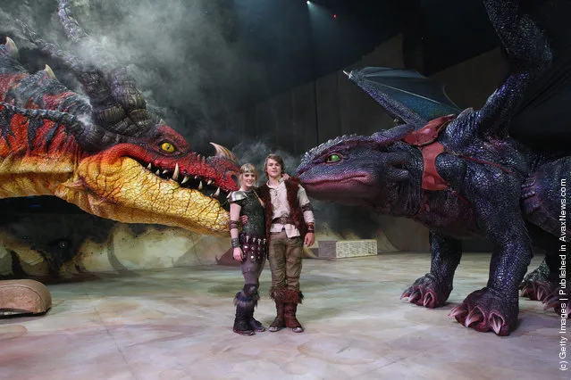 A scene is played out during a scene run through of the 'How to Train Your Dragon Arena Spectacular' at Hisense Arena in Melbourne