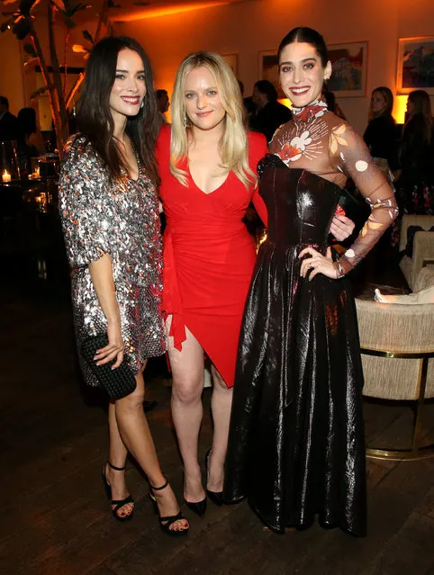 (L-R) Abigail Spencer, Elisabeth Moss and Lizzy Caplan attend the Hulu LA Press Party 2019 at Spago on November 12, 2019 in Beverly Hills, California. (Photo by Phillip Faraone/Getty Images for Hulu)