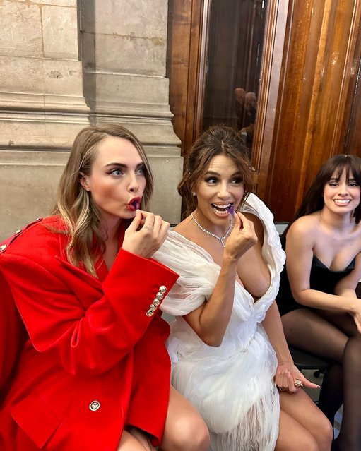 American actress Eva Longoria and English model and actress Cara Delevingne share a silly snap in the last decade of September 2024. (Photo by evalongoria/Instagram)