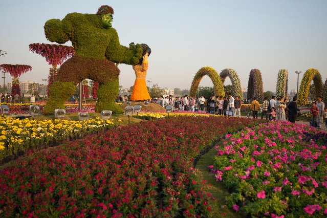 A sculpture of the Hulk made of flowers is on display at the Flower Show in Ahmedabad, India, Friday, January 3, 2025. (Photo by Ajit Solanki/AP Photo)