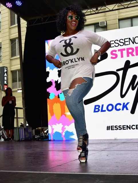 A model appears onstage during the 2015 Essence Street Style Block Party on September 13, 2015 in New York City. (Photo by Brian Killian/Getty Images for Essence)