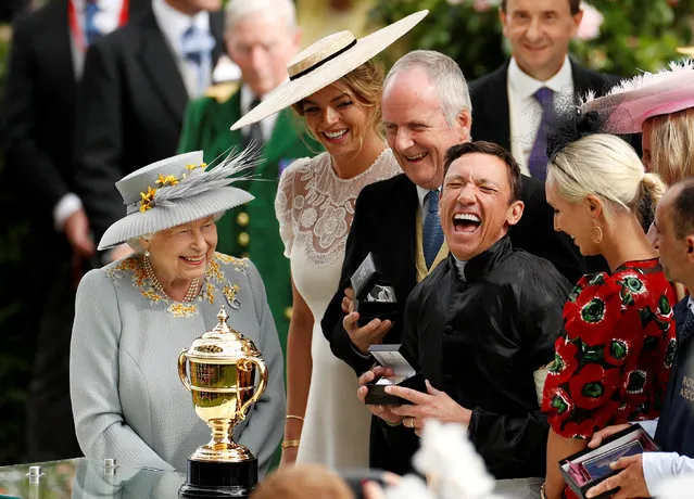 Joy: silver. Frankie Dettori stands next to the Gold Cup trophy at Royal Ascot as Queen Elizabeth looks on. (Photo by John Sibley/Action Images via Reuters)