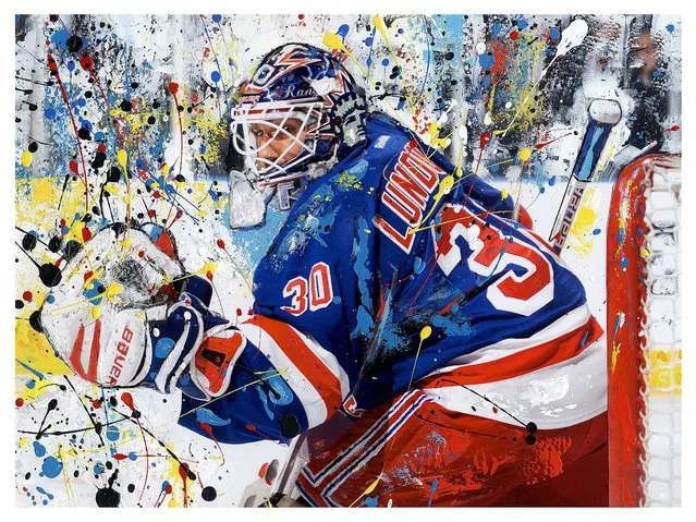 A photo painting by George Kalinsky of New York Rangers goalie Henrik Lundqvist is one of six iconic photos by Kalinsky, the longtime Madison Square Garden photographer, being auctioned to help fulfill the dreams of children facing obstacles, on January 22, 2013. Madison Square Garden Company says all net proceeds from the one-of-a-kind, signed artworks of sports and entertainment figures will benefit the Garden of Dreams Foundation. (Photo by George Kalinsky/Madison Square Garden Company)