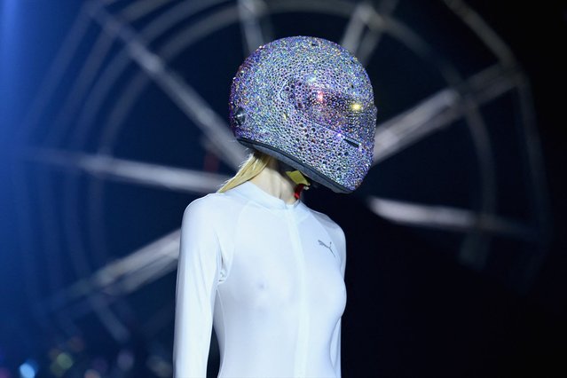 A model walks the runway during the “Welcome to the Amazing Mostro Show” presented by Puma during New York Fashion Week at Park Avenue Armory in New York City on February 8, 2024. (Photo by Angela Weiss/AFP Photo)