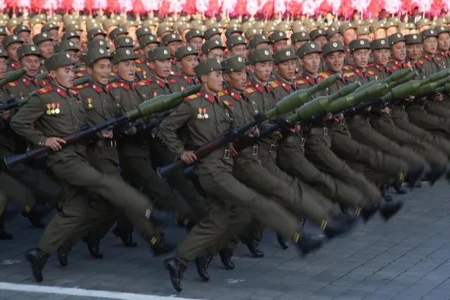 North Korean soldiers parade in Pyongyang, North Korea, Saturday, October 10, 2015. (Photo by Wong Maye-E/AP Photo)