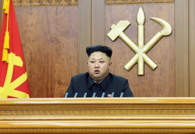 North Korean leader Kim Jong Un delivers a New Year's address in this January 1, 2015 photo released by North Korea's Korean Central News Agency (KCNA) in Pyongyang. (Photo by Reuters/KCNA)