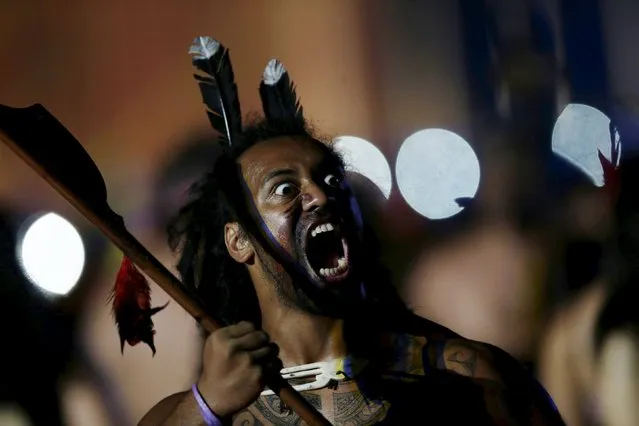 A Maori man from New Zealand dances during the opening ceremony of the first World Games for Indigenous Peoples in Palmas, Brazil, October 23, 2015. (Photo by Ueslei Marcelino/Reuters)