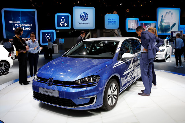The Volkswagen e-Golf Touch car is displayed on media day at the Paris auto show, in Paris, France, September 29, 2016. (Photo by Benoit Tessier/Reuters)