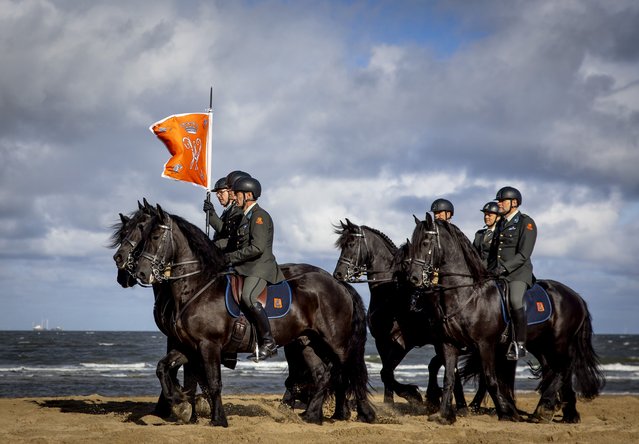 Members of the Cavalry honorary escort practice on the North Beach before Prince's Day in Scheveningen, The Netherlands on September 16, 2024. The public was asked to make a lot of noise to get used to the conditions a day later, during the third Tuesday of September. (Photo by Hollandse Hoogte/Rex Features/Shutterstock)