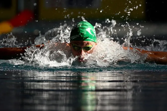 French swimmer Leon Marchand competes in the men's 200m butterfly series during the French swimming championships in Rennes, western France on June 13, 2023. (Photo by Damien Meyer/AFP Photo)