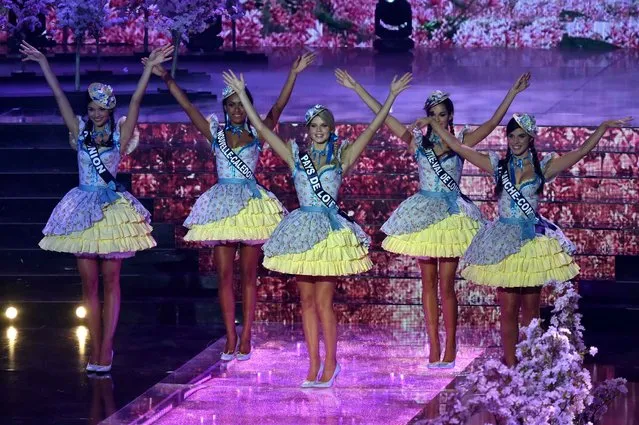 Miss France contestants parade during the Miss France 2016 beauty pageant, on December 19, 2015 in Lille, northern France. (Photo by Philippe Huguen/AFP Photo)