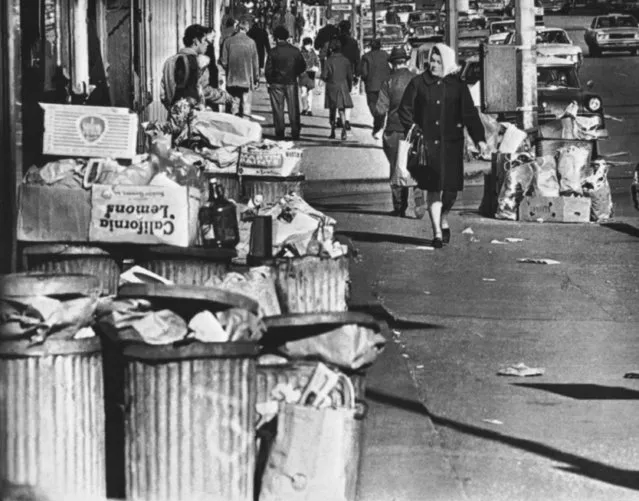 Image shows piles of waste on a New York City street on the third day of a strike by sanitation workers. February 6, 1968. (Photo by AP Photo)