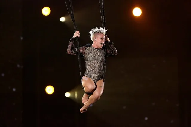 Pink performs “Just Give Me a Reason” during the show. (Photo by Matt Sayles/Invision)