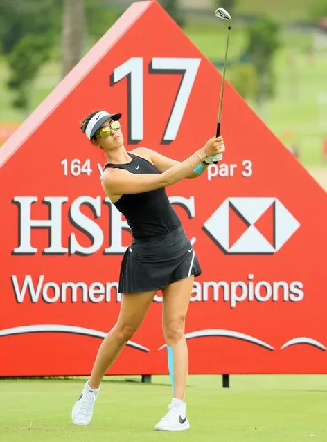 Michelle Wie of the United States hits her tee-shot on the 17th hole during the first round of  the HSBC Women's Champions on the Tanjong Course at Sentosa Golf Club on March 2, 2017 in Singapore. (Photo by Andrew Redington/Getty Images)