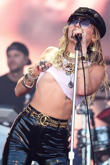 Miley Cyrus performs on The Pyramid Stage during day five of Glastonbury Festival at Worthy Farm, Pilton on June 30, 2019 in Glastonbury, England. (Photo by Harry Durrant/Getty Images)