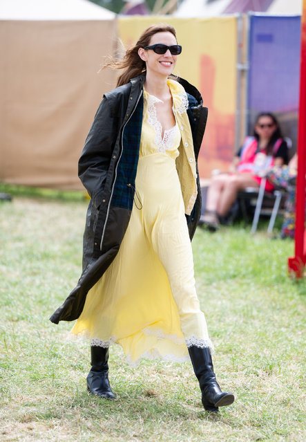 British television presenter Alexa Chung during day three of Glastonbury Festival 2024 at Worthy Farm, Pilton on June 28, 2024 in Glastonbury, England. Founded by Michael Eavis in 1970, Glastonbury Festival features around 3,000 performances across over 80 stages. Renowned for its vibrant atmosphere and iconic Pyramid Stage, the festival offers a diverse lineup of music and arts, embodying a spirit of community, creativity, and environmental consciousness. (Photo by Samir Hussein/WireImage)