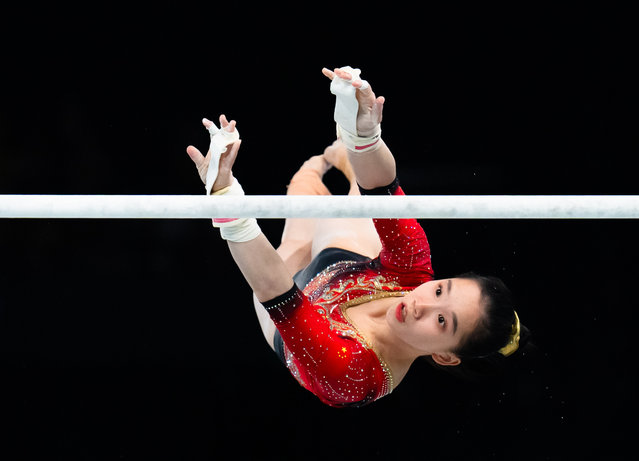 Ou Yushan from Team China competes in the women's gymnastics at the Bercy Arena during the Paris 2024 Olympic Games in Paris, France on July 28, 2024. (Photo by Aytac Unal/Anadolu via Getty Images)