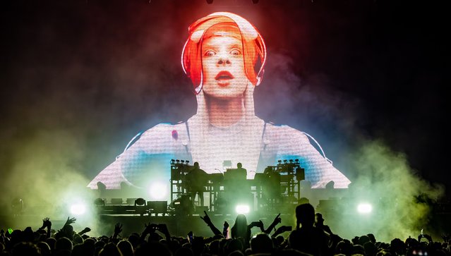 English electronic music duo The Chemical Brothers headline the Isle of Wight festival on Saturday night, June 17, 2023 in Newport, England. (Photo by Dan Reid/Rex Features/Shutterstock)