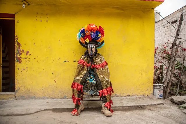 Inhabitants of the community of Coyolillo celebrate their Afro-descendant carnival in Veracruz, Mexico on February 25, 2020. This carnival has more than 100 years of history and is the heritage of the African workers who arrived in that area more than 300 years ago to work in the sugar cane fields. The event is known for the colourful robes, capes and animal masks – of bulls, deer, goats and cows – worn by participants. As such, the carnival is a unique expression of African-Mexican folk art. (Photo by Hector Adolfo Quintanar Perez/ZUMA Wire/Rex Features/Shutterstock)
