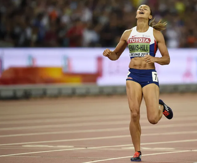 Jessica Ennis-Hill of Britain crosses the finish line in the 800 metres event to win the women's heptathlon at the IAAF World Championships at National Stadium in Beijing, China August 23, 2015. (Photo by Dylan Martinez/Reuters)