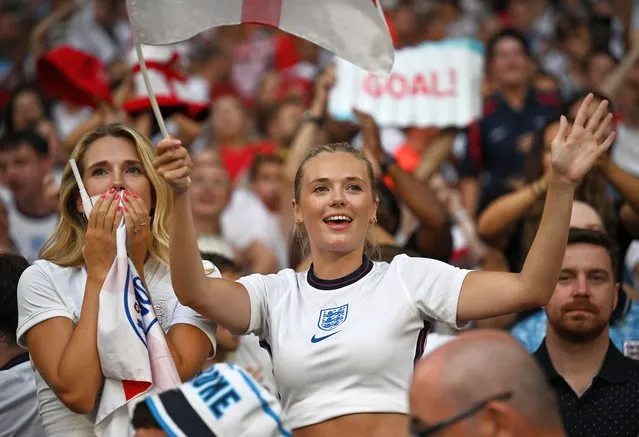 England fans celebrate at full time after the UEFA Women's Euro England 2022 final match between England and Germany at Wembley Stadium on July 31, 2022 in London, United Kingdom. (Photo by Dylan Martinez/Reuters)