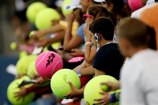 Fans wait for autographs on Day Five of the 2014 US Open at the USTA Billie Jean King National Tennis Center on August 29, 2014 in the Flushing neighborhood of the Queens borough of New York City. (Photo by Matthew Stockman/Getty Images)